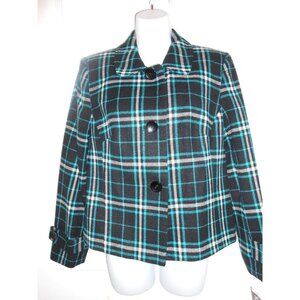 RQT Petite Lined Plaid Jacket/Blazer Black/Teal/White Women's Size 10P